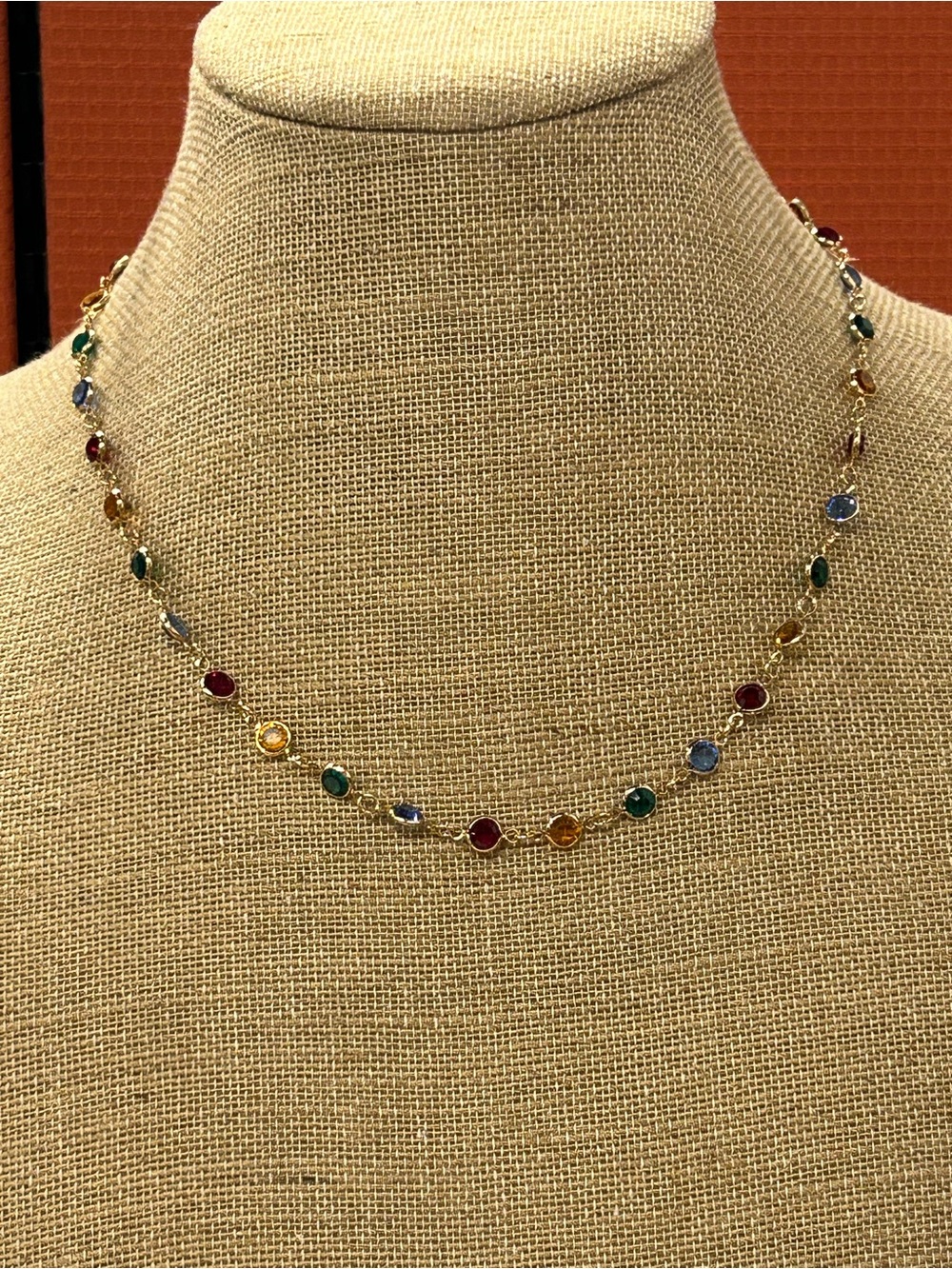 Vintage Gold Multi-Gemstone Station Necklace - Women Jewelry